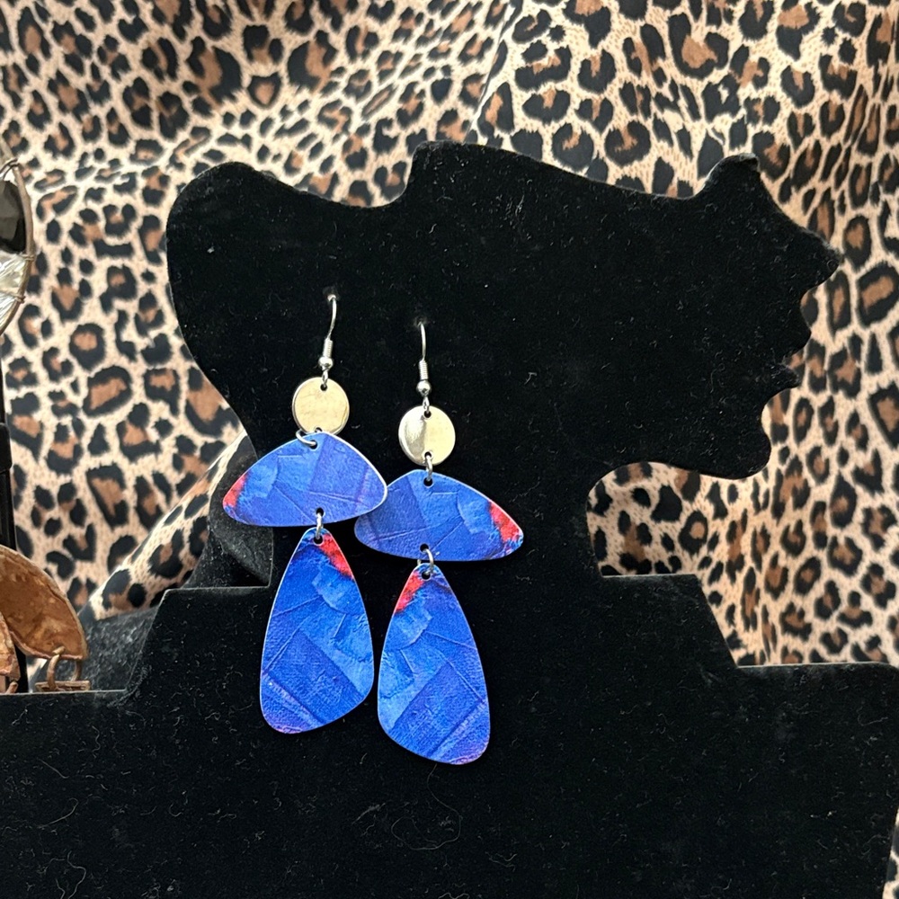 Artistic Blue and Silver Dangle Earrings